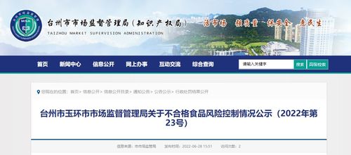 浙江省玉環(huán)市市場監(jiān)管局公示不合格食品風險控制情況 2022年第23號